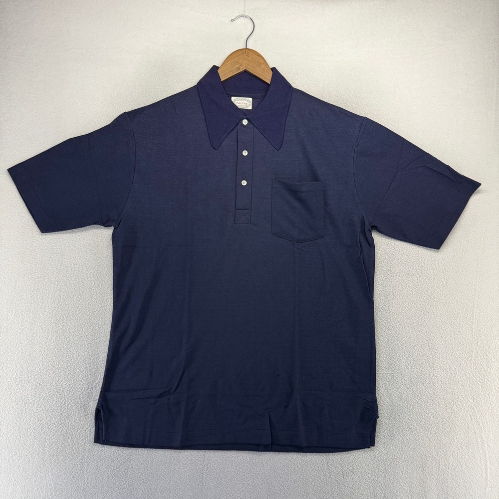 Vintage Aertex Polo Shirt Mens XL Navy Blue Knit Rockabilly Old Money Deadstock